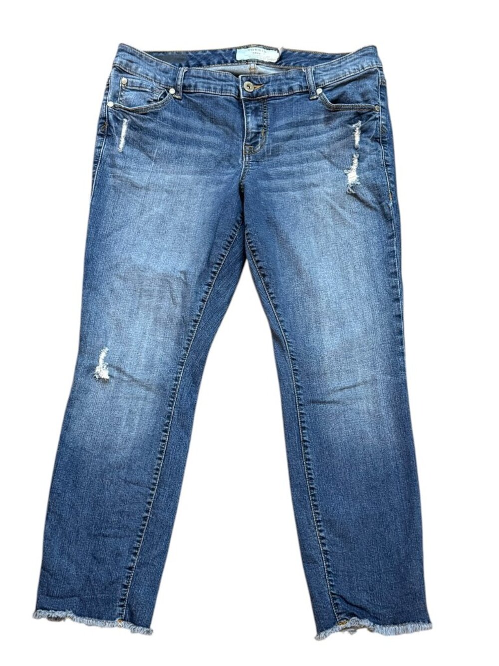 Torrid Boyfriend Straight Midrise Denim Jeans Raw Hem Mid Wash Size 10